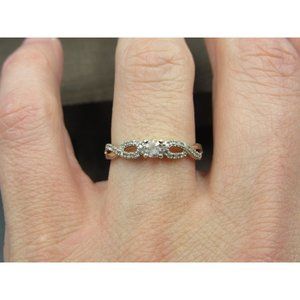 Size 7 Sterling Silver Light Color Tourmaline With Diamond Accents Band Ring